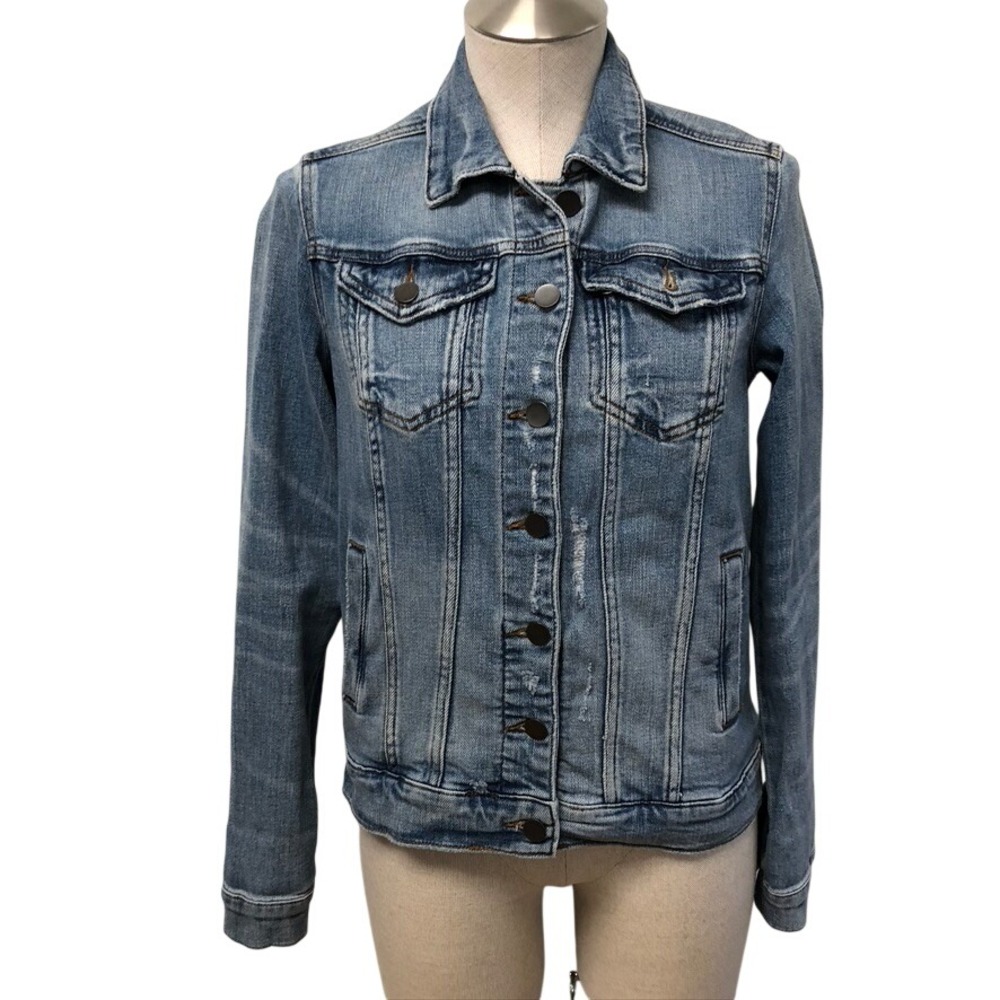 KUT from the Kloth Jacqueline Denim Jacket Womens XS Light Wash Blue Distressed